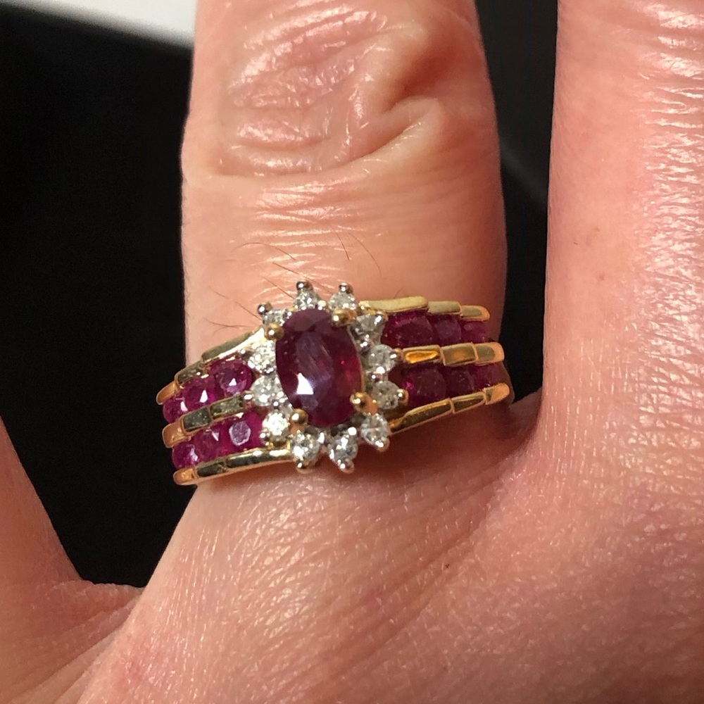 10K Gold Ruby & Diamond Ring | Vintage 90s Mappins | Size 7.5